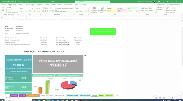 Planilha de cálculo da revisão do FGTS 100% automática