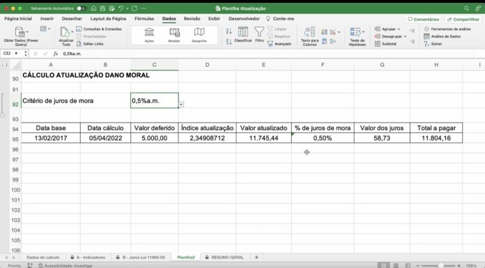 Cálculo de juros de mora automático